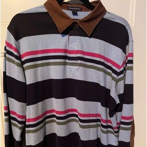 Vintage Lands End Rugby Shirt men’s Size Large Corduroy Collar Elbow Pads